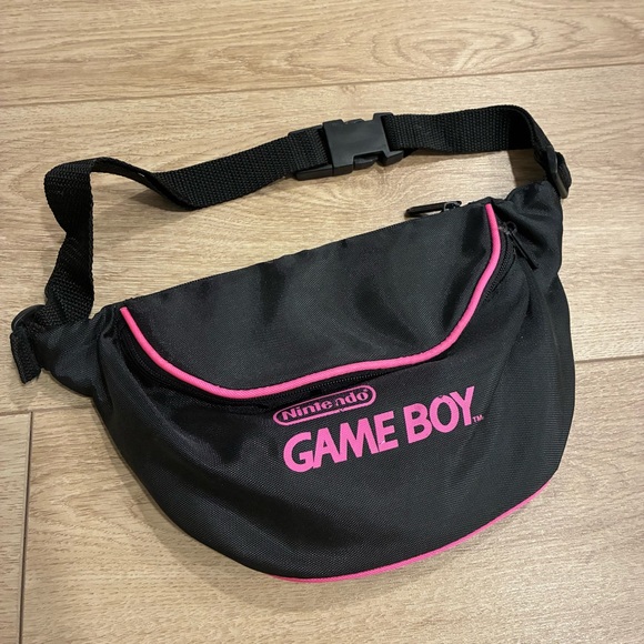 Nintendo Handbags - GAMEBOY - Vtg 90s Black & Pink Nintendo Fanny Hip Beach Travel Waist Pack